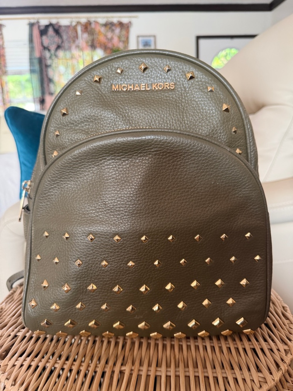Michael Kors Olive Green Leather Studded Backpack